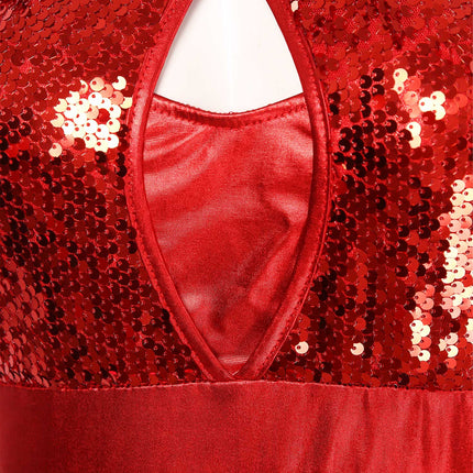 Sequined Fringe Cross-Front Latin Dance Leotard Costume Dress
