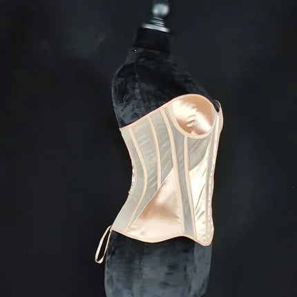 Strapless Breathable Mesh Corset Bustier Built-In Bra Boned Waist Cincher Top