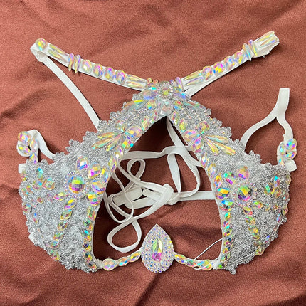 Sparkly Crystal Wire Bra Halter Top Samba Carnival Costume