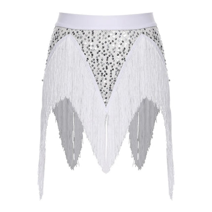 Glitter Sequin Fishnet Mesh Hip Scarf & Tassel Waist Wrap Belly Dance Skirt