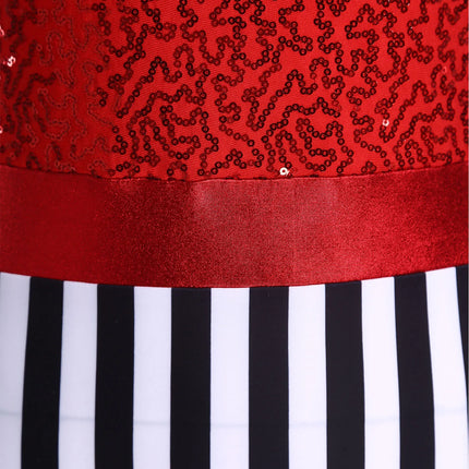 Circus Ringmaster Sequin Striped Bodysuit & Metallic Gloves 2-Piece Stage Costume Set