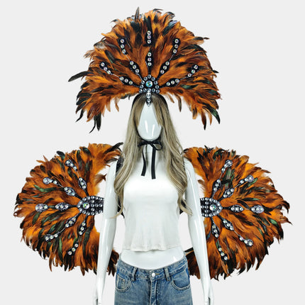 Unisex Artisanal Feather Headdress & Wings Carnival Performance Set