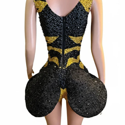 Prismatic Crystal Cutout High-Cut Bodysuit Sparkly Geometric Rhinestone Stage Costume