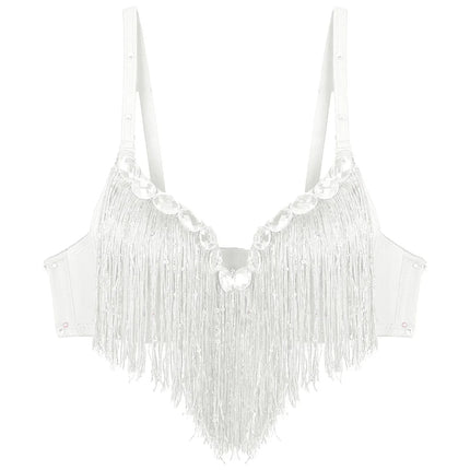 The Stardust Oasis Sirena – Sequined Tassel & Rhinestone Push-Up Belly Dance Bra Top