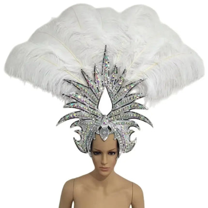 The Stardust Majestic Feather Crown – Carnival & Cabaret Stage Headdress