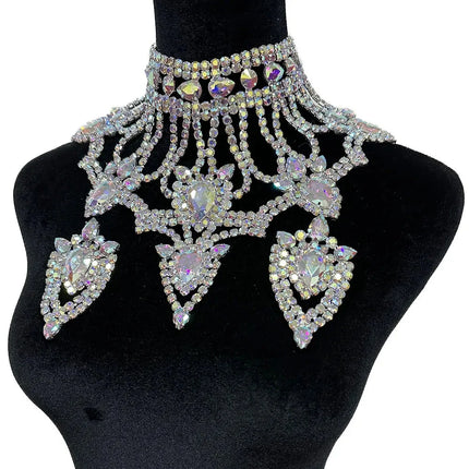 Oversized Glass Gemstone Choker Necklace & Earrings Drag Queen Stage Jewelry Set