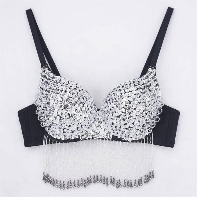 Sparkly Rhinestone Corset Top Showgirl Stage Performance Push-Up Bustier