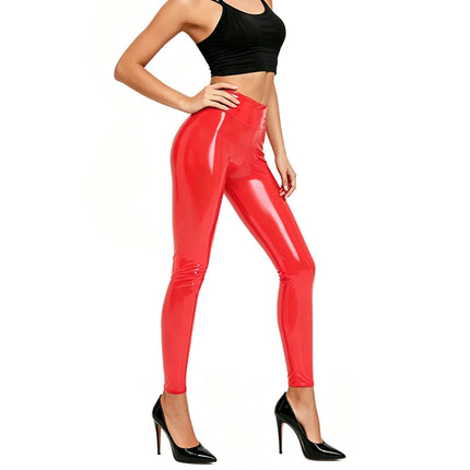 Glossy PVC Wet-Look Zipper Open Crotch Faux Leather Trousers Pencil Pants