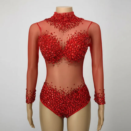 Rhinestone Encrusted Mesh Performance Bodysuit