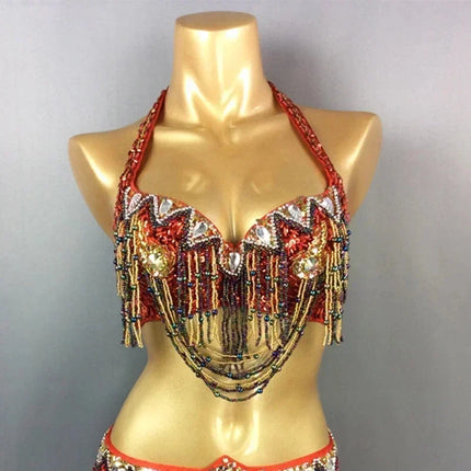 The Stardust Prism Sirena – Deluxe Beaded & Sequined Belly Dance Bra Top