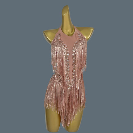 Crystal Sequin Tassel Bodysuit Dance Performance Stage Costume Leotard