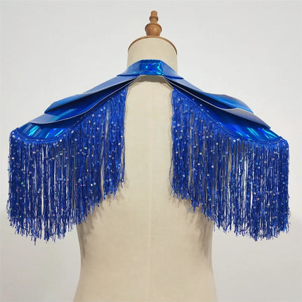 Metallic Laser Fringe Shoulder Armor & Tassel Vest Stage Costume