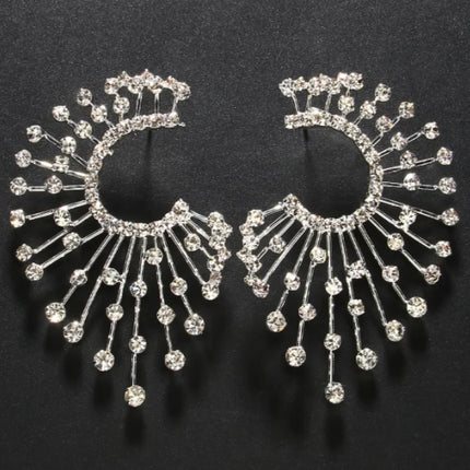 Oversized Crystal Rhinestone Geometric Fan Stud Earrings Drag Queen Stage Jewelry