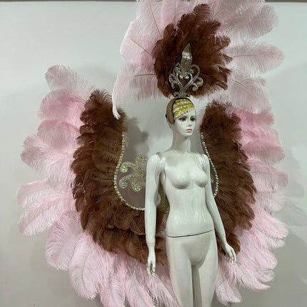 Two-Layer Feather Backpiece with Matching Rhinestone Headdress