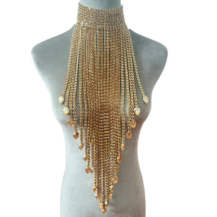Long Tassel Rhinestone Chain Necklace