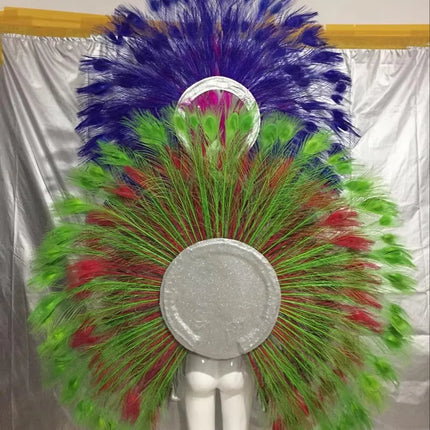 Showgirl Feather Backpiece and Rhinestone Headdress Set
