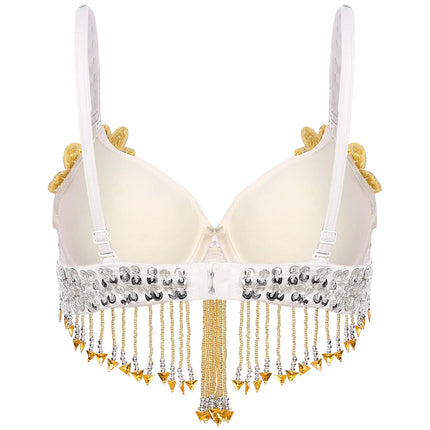 Sparkly Floral Beaded Sequin Belly Dance Bra & Tassel Performance Top
