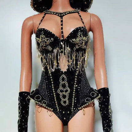 The Stardust Showstopper 4-Piece Rhinestone Ensemble – Luxury Stage Bodysuit & Jumpsuit Set