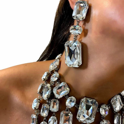 Square Rhinestone Crystal Tassel Fringe Jewelry Set