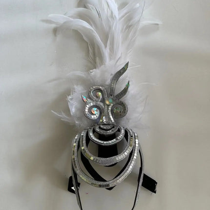The Stardust Dionysia – Pure White Feather Carnival & Masque Ball Headdress
