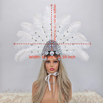 Artisanal Ostrich Feather Showgirl Headdress & Carnival Hair Accessory