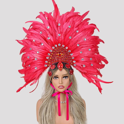 Caribbean Carnival Graduation Ball Feather Headdress & Stage Hair Accessory