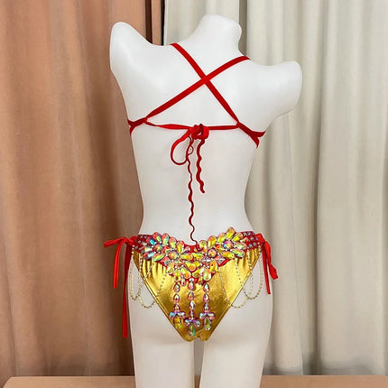 The Stardust Empress Royale – Deluxe Rhinestone Samba Carnival Wire Bra, Panty, Belt & Necklace 4-Piece Costume Set