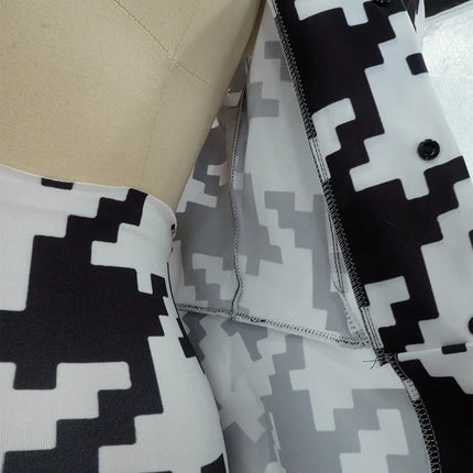 Houndstooth Geometric Print Bodysuit, Over-Knee Boots & Statement Hat 3-Piece Stage Costume Set