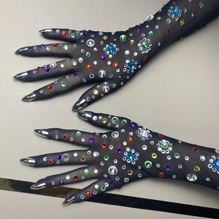 The Stardust Illusion Rhinestone Gloves – Luxury Crystal Mesh Opera Gloves