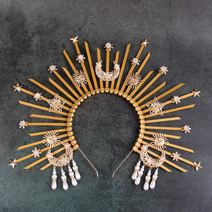 Sunburst Spike Sun Crown-Moon Star Greek Goddess Gold Halo Headband