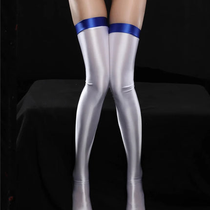 Oil Glossy Patchwork Thigh-High Stockings Satin Smooth Over-Knee Dance Hosiery