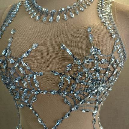 The Stardust Spider – Sexy Silver Sequins & Rhinestone Mesh Bodysuit
