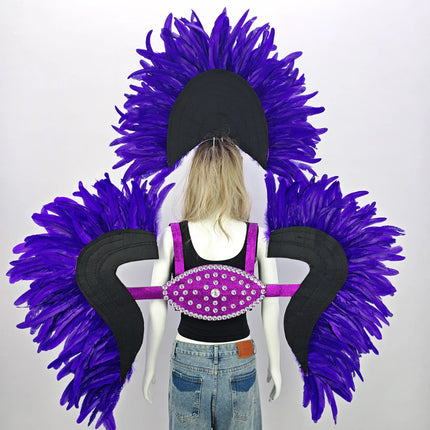 Carnival Elegant Ladies Feather Headdress Wings Two-Piece Role Play Catwalk Halloween Masquerade Carnival Party Suit