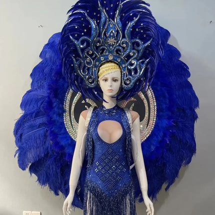 Royal Blue Feathered Gala Performance Set