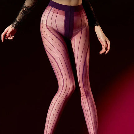 Striped Oil Glossy Sheer High-Waist Shaping Pantyhose Shiny Dance Tights