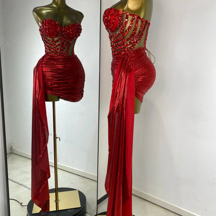 Rhinestone Tube Bustier Corset Top & Bronzing Mini Skirt 2-Piece Performance Set