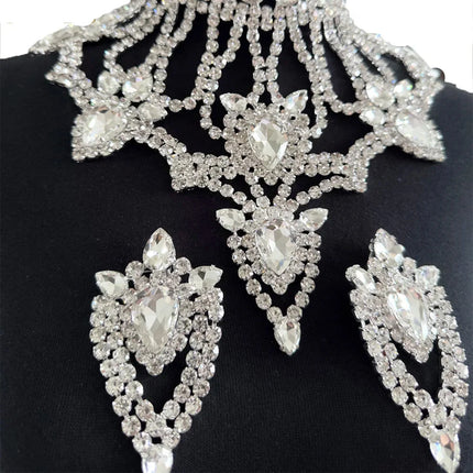 Oversized Glass Gemstone Choker Necklace & Earrings Drag Queen Stage Jewelry Set