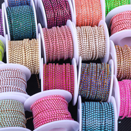 The Stardust Fluorescent Stream – Premium AAAA Glass Fluorescent & Mocha Rhinestone Cup Chain Trim