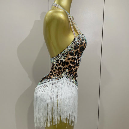 The Wildcat Stardust Tassel Bodysuit – Luxury Rhinestone Leopard Showgirl Costume