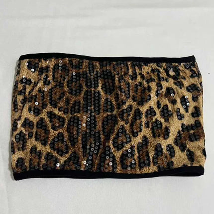 Sequined Top & High-Waist Leopard Print Shorts 2-Piece Gogo Dance Set