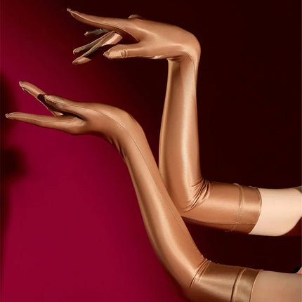 Oil Glossy Satin Smooth Five-Finger Long Elbow Gloves High-Stretch Luxury Evening Gloves