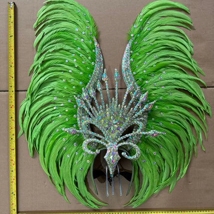 The Stardust Vertigo – Emerald Green Feathered Carnival & Samba Headdress