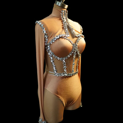 Crystal Tube Top, High-Waist Shorts & Bolero Jacket 3-Piece Performance Costume Set