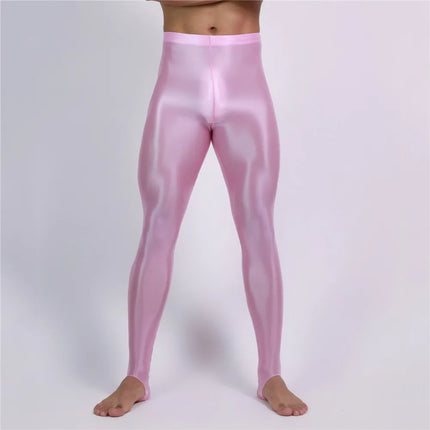 Men's Oil Glossy Sheer High-Stretch Pencil Pants Satin Smooth Leggings