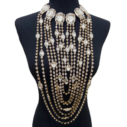 Long Tassel Rhinestone Glass Necklace