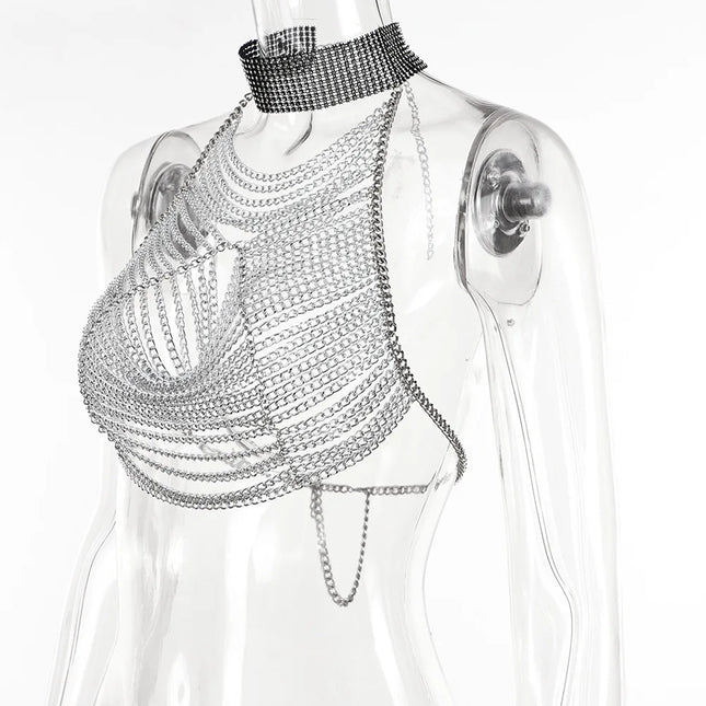 Crystal Chest Chain Body Harness Crop Top & Festival Party Jewelry