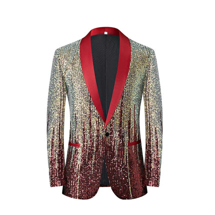 Men's Luxury Gradient Sequin Blazer Shawl Lapel Formal Stage Tuxedo Jacket