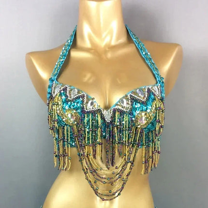 The Stardust Prism Sirena – Deluxe Beaded & Sequined Belly Dance Bra Top