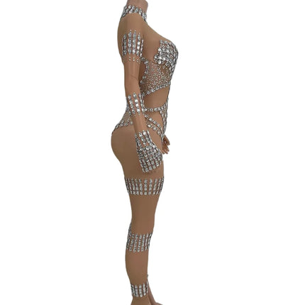 Crystal Cutout Illusion Performance Bodysuit