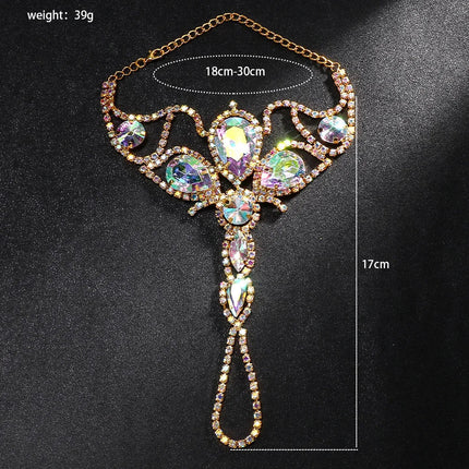 Geometric Rhinestone Finger Bracelet – Elegant Crystal Hand Chain Ring Jewelry for Festivals, Weddings & Clubwear